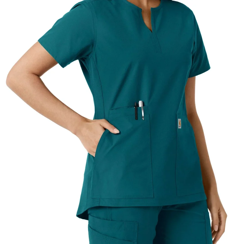 Blusa médica de mujer Force Essentials con cuello en V y paneles de punto en las partes de arriba