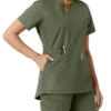 Blusa médica de mujer Force Essentials con cuello en V y paneles de punto en las partes de arriba