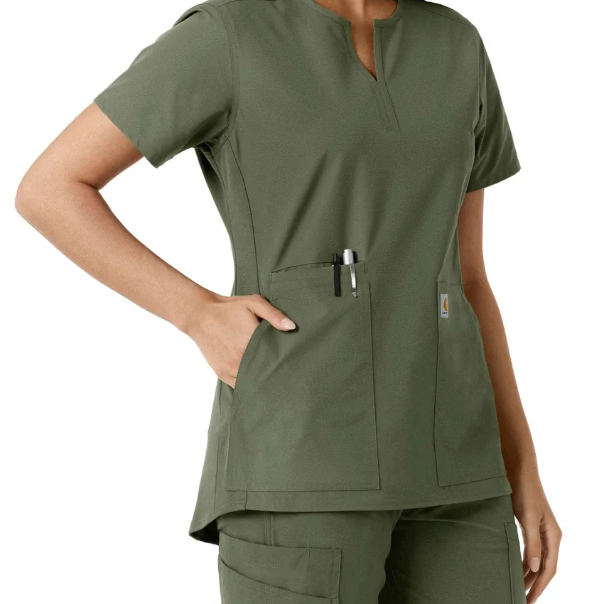 Blusa médica de mujer Force Essentials con cuello en V y paneles de punto en las partes de arriba