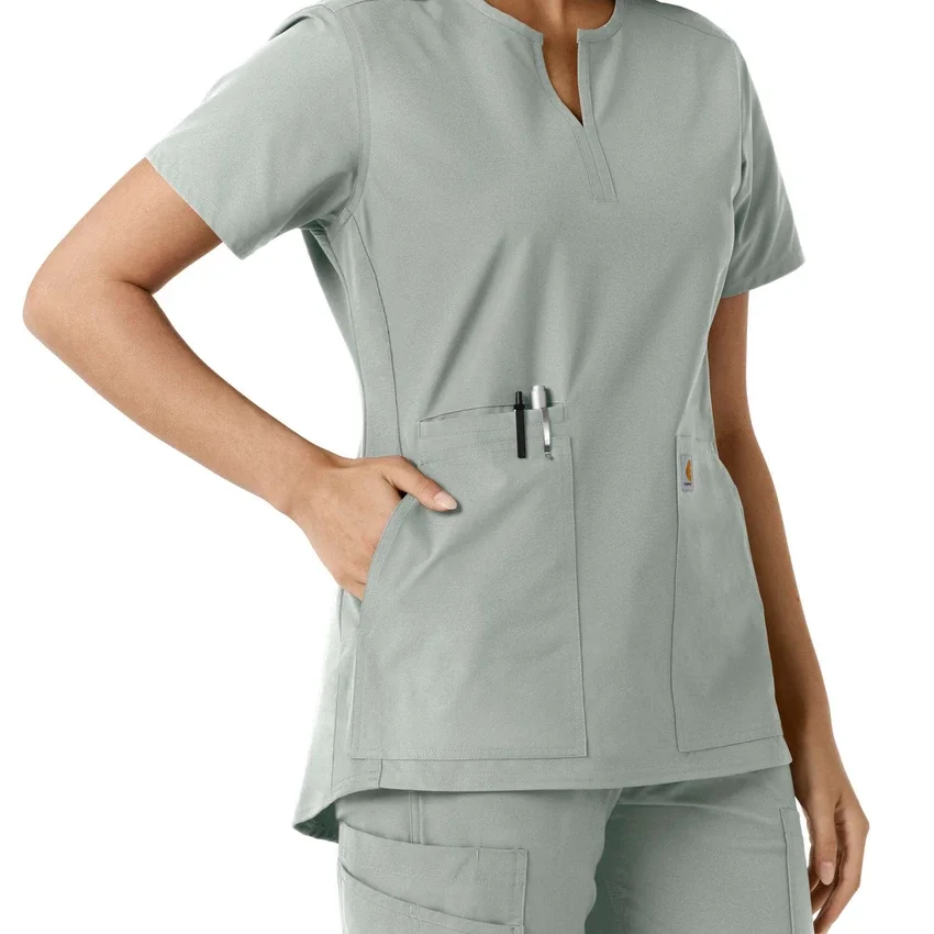 Blusa médica de mujer Force Essentials con cuello en V y paneles de punto en las partes de arriba
