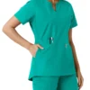 Blusa médica de mujer Force Essentials con cuello en V y paneles de punto en las partes de arriba