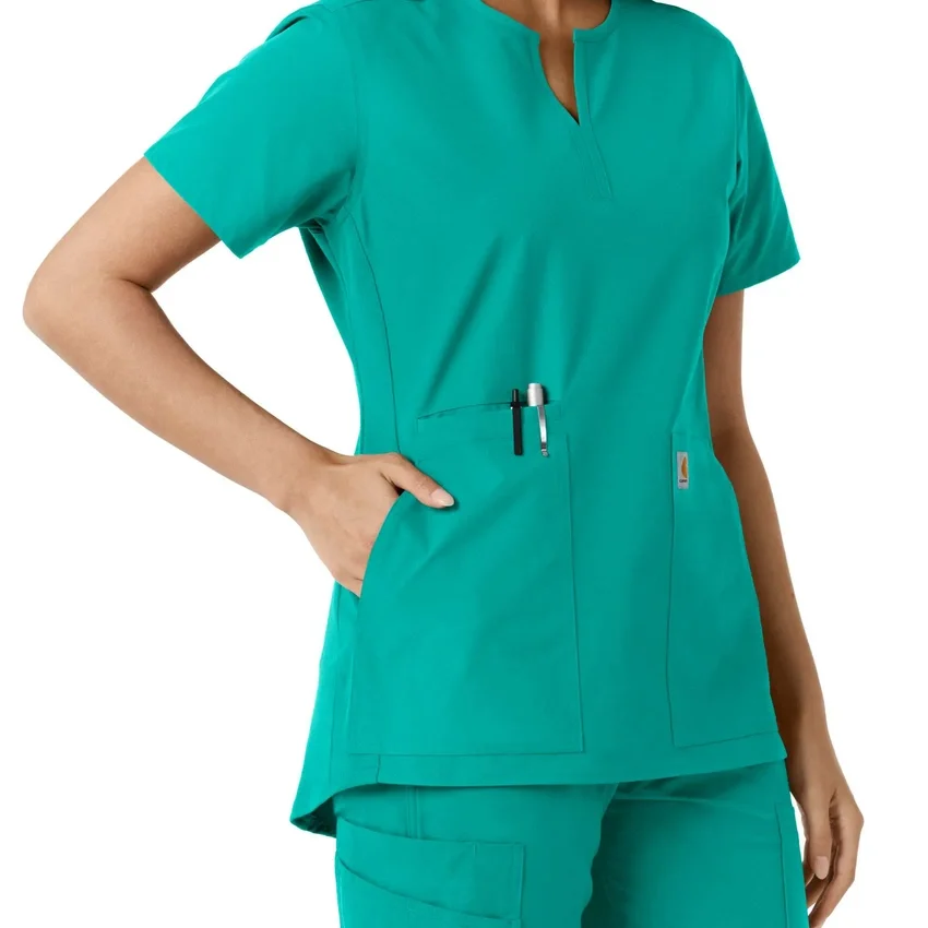 Blusa médica de mujer Force Essentials con cuello en V y paneles de punto en las partes de arriba