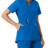 Blusa médica de mujer Force Essentials con cuello en V y paneles de punto en las partes de arriba