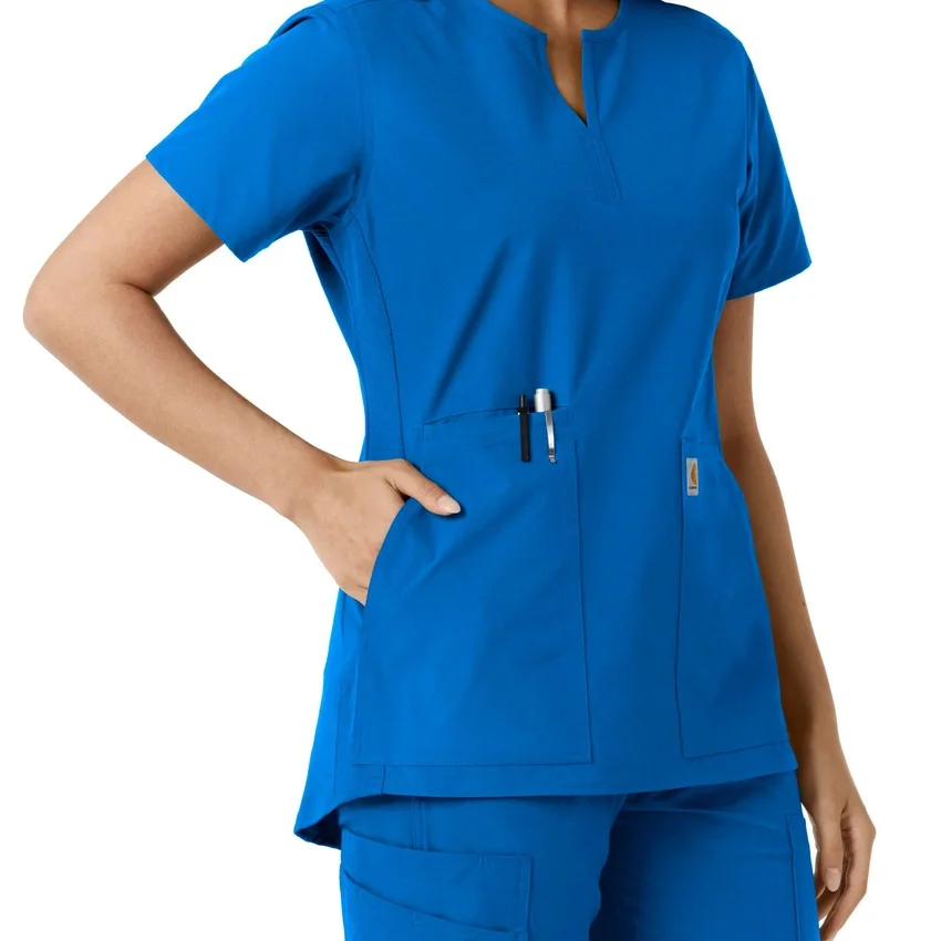 Blusa médica de mujer Force Essentials con cuello en V y paneles de punto en las partes de arriba