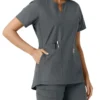Blusa médica de mujer Force Essentials con cuello en V y paneles de punto en las partes de arriba