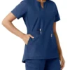 Blusa médica de mujer Force Essentials con cuello en V y paneles de punto en las partes de arriba