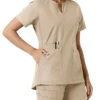Blusa médica de mujer Force Essentials con cuello en V y paneles de punto en las partes de arriba