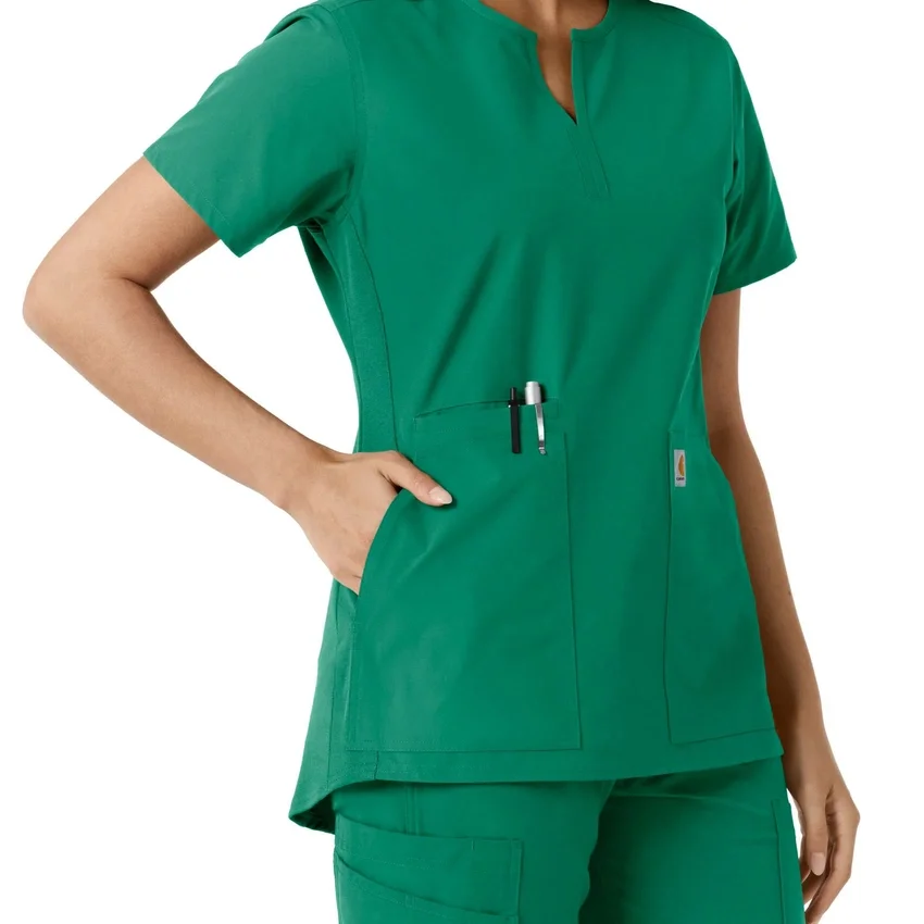 Blusa médica de mujer Force Essentials con cuello en V y paneles de punto en las partes de arriba