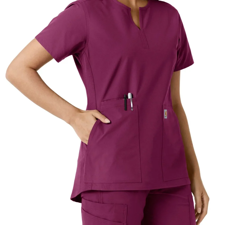 Blusa médica de mujer Force Essentials con cuello en V y paneles de punto en las partes de arriba