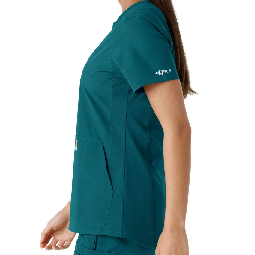 Blusa médica de mujer Force Essentials con cuello en V y paneles de punto en las partes de arriba