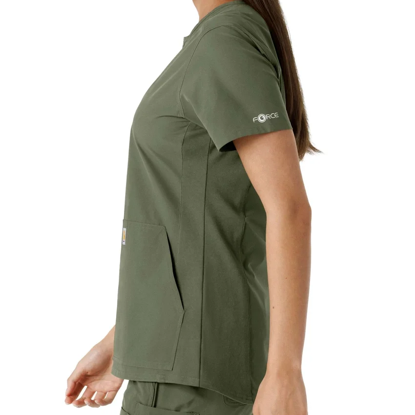 Blusa médica de mujer Force Essentials con cuello en V y paneles de punto en las partes de arriba