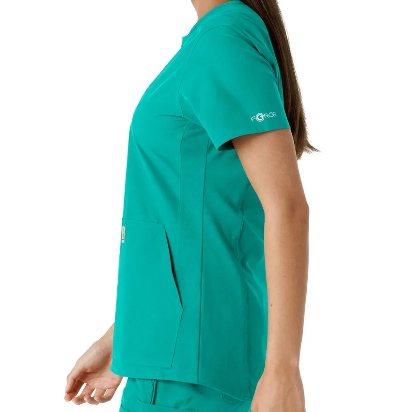 Blusa médica de mujer Force Essentials con cuello en V y paneles de punto en las partes de arriba