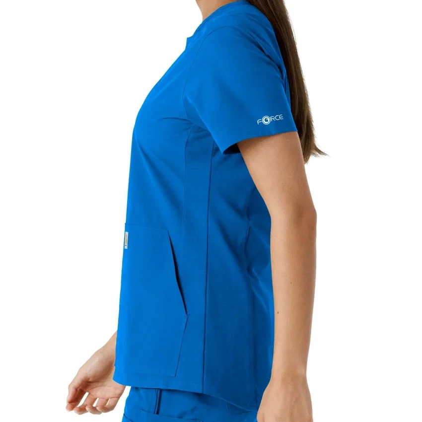 Blusa médica de mujer Force Essentials con cuello en V y paneles de punto en las partes de arriba