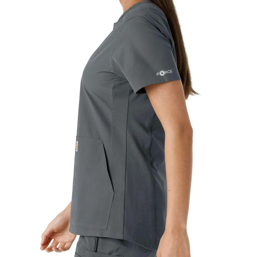 Blusa médica de mujer Force Essentials con cuello en V y paneles de punto en las partes de arriba