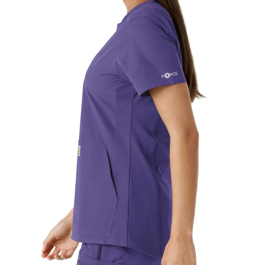 Blusa médica de mujer Force Essentials con cuello en V y paneles de punto en las partes de arriba
