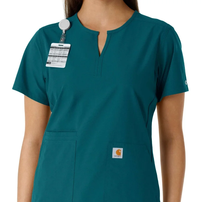 Blusa médica de mujer Force Essentials con cuello en V y paneles de punto en las partes de arriba