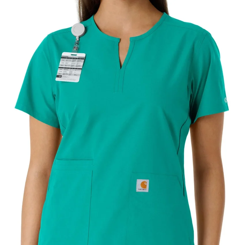 Blusa médica de mujer Force Essentials con cuello en V y paneles de punto en las partes de arriba