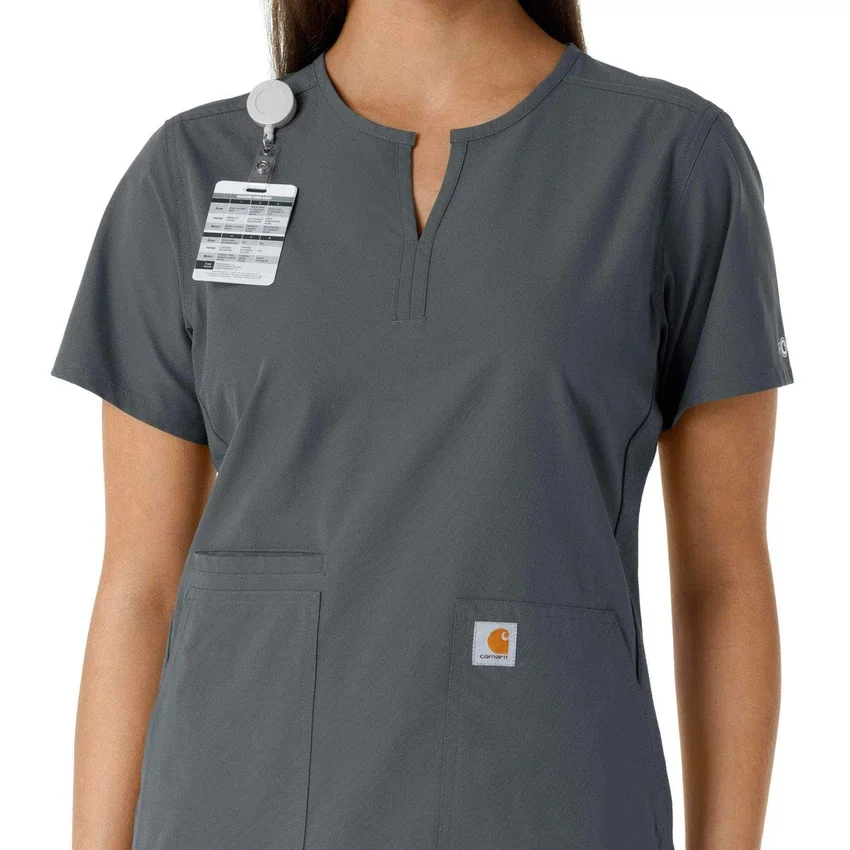 Blusa médica de mujer Force Essentials con cuello en V y paneles de punto en las partes de arriba