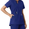 Blusa médica de mujer Force Essentials con cuello en V y paneles de punto en las partes de arriba