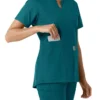 Blusa médica de mujer Force Essentials con cuello en V y paneles de punto en las partes de arriba