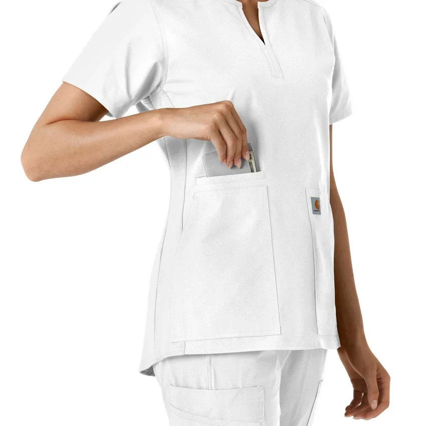 Blusa médica de mujer Force Essentials con cuello en V y paneles de punto en las partes de arriba