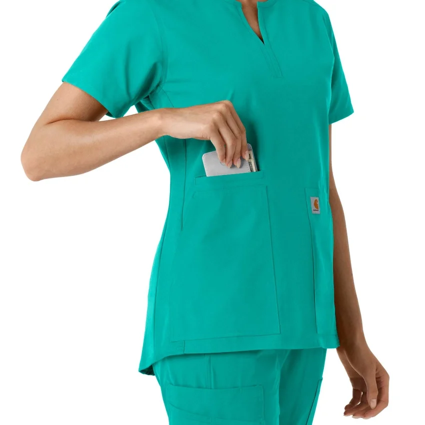 Blusa médica de mujer Force Essentials con cuello en V y paneles de punto en las partes de arriba