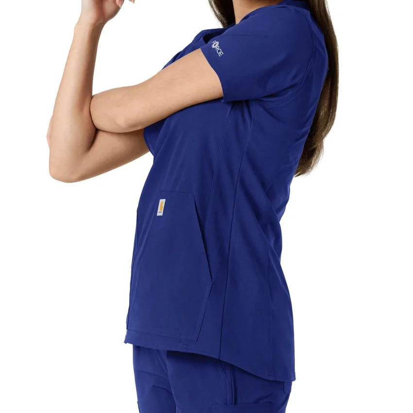 Blusa médica de mujer Force Essentials con cuello en V y paneles de punto en las partes de arriba