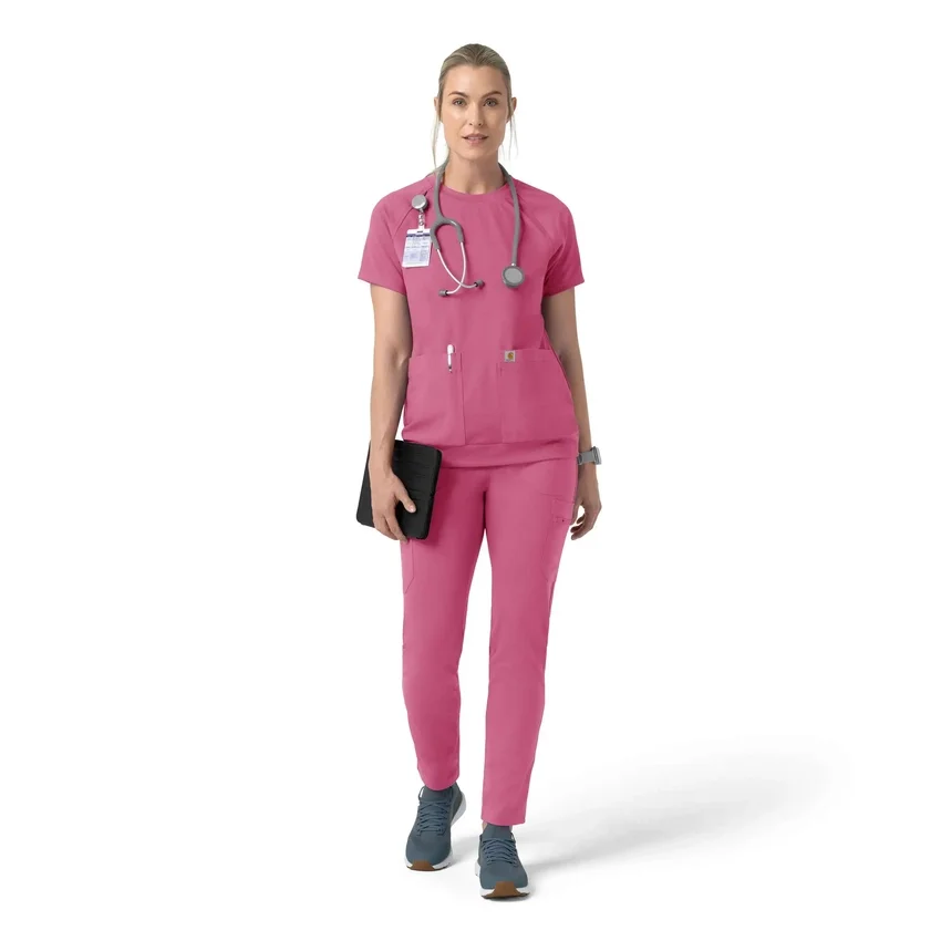 Blusa médica de punto con cuello redondo Force Cross-Flex para mujer