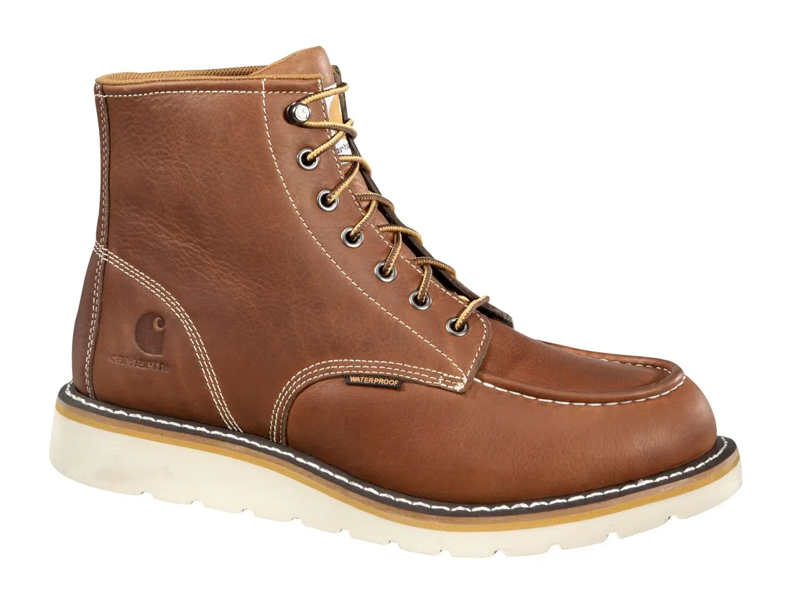 Bota de trabajo tipo mocasin impermeable de 6" con puntera de acero y suela en cuña