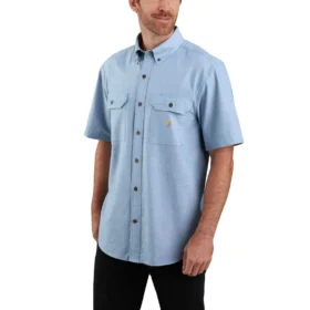 Camisa de chambray con manguitos cortos y corte holgado «Fort» para hombre - Camisas de trabajo para hombre