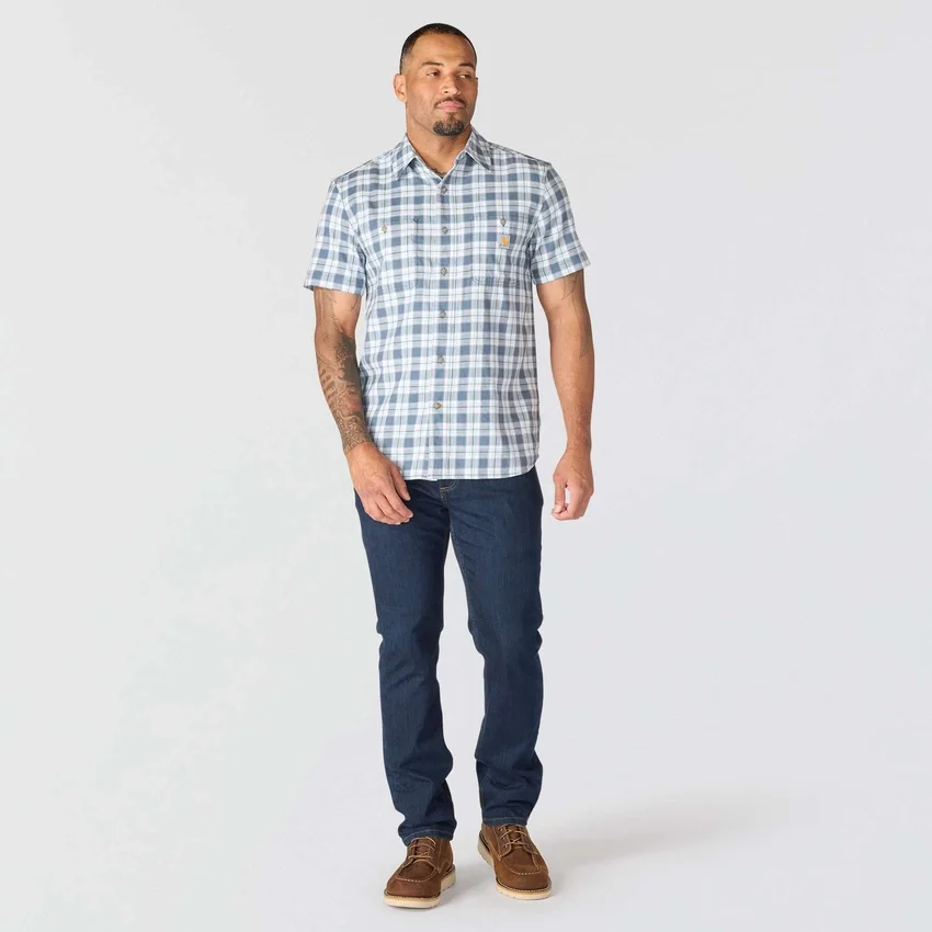 Camisa de cuadros con manguitos cortos y corte holgado «Bozeman» para hombre