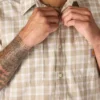 Camisa de cuadros con manguitos cortos y corte holgado «Bozeman» para hombre