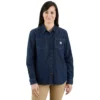 Camisa de denim de manguitos largos de peso medio y corte holgado para mujer