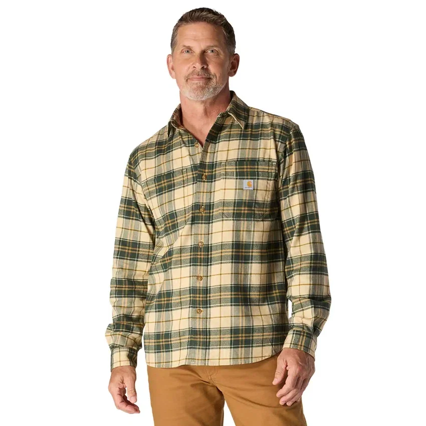 Camisa de franela a cuadros de manguitos largos, de peso medio y corte holgado Rugged Flex™