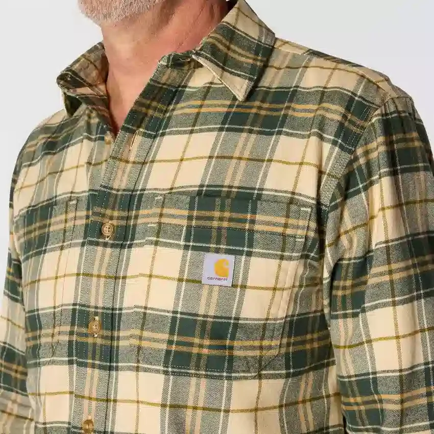 Camisa de franela a cuadros de manguitos largos, de peso medio y corte holgado Rugged Flex™