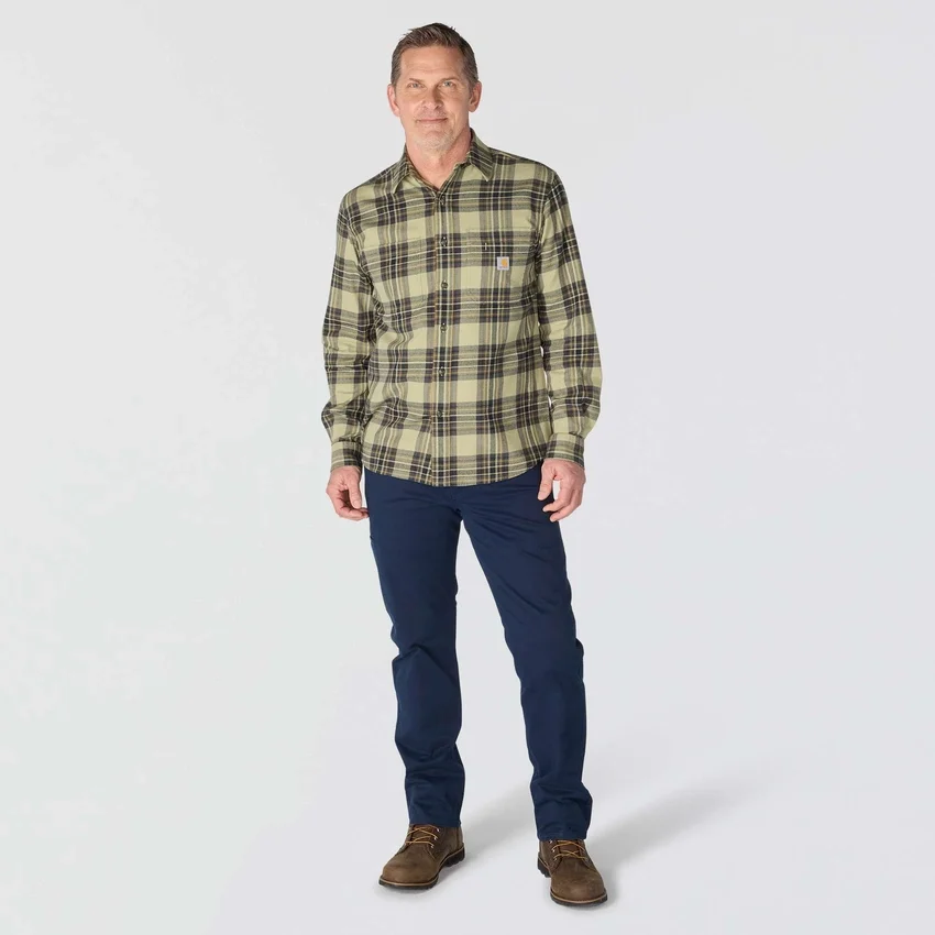 Camisa de franela a cuadros de manguitos largos, de peso medio y corte holgado Rugged Flex™