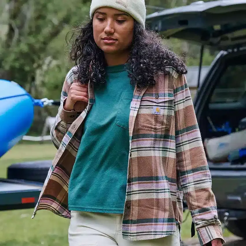 Camisa de franela de manguitos largos de corte holgado para mujer de la serie Tencel™ Fiber