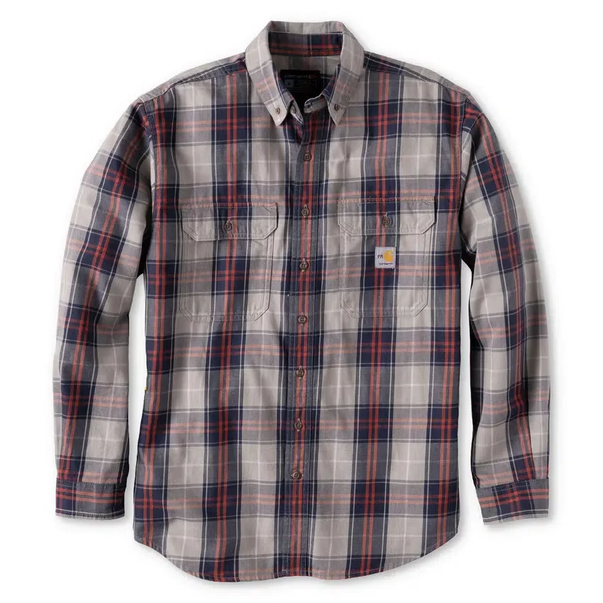 Camisa de hombre de sarga a cuadros, corte holgado y manguitos largos - Camisas ignífugas