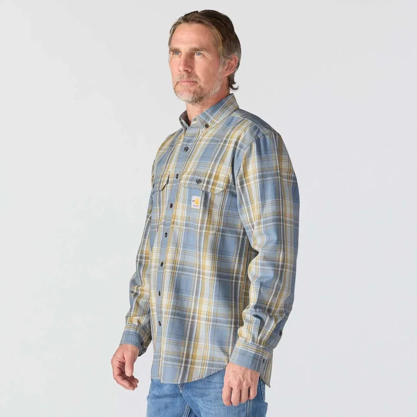 Camisa de hombre de sarga a cuadros, corte holgado y manguitos largos - Camisas ignífugas