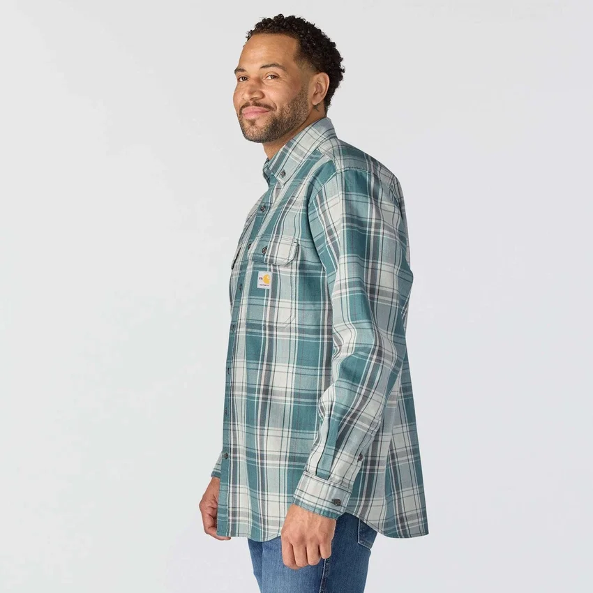 Camisa de hombre de sarga a cuadros, corte holgado y manguitos largos - Camisas ignífugas