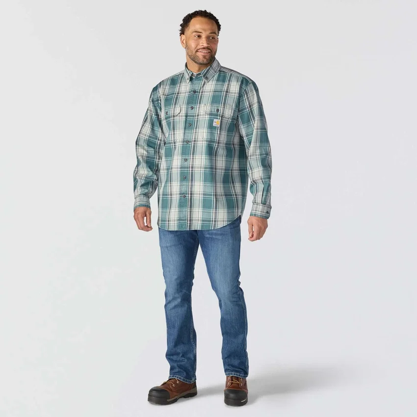 Camisa de hombre de sarga a cuadros, corte holgado y manguitos largos - Camisas ignífugas