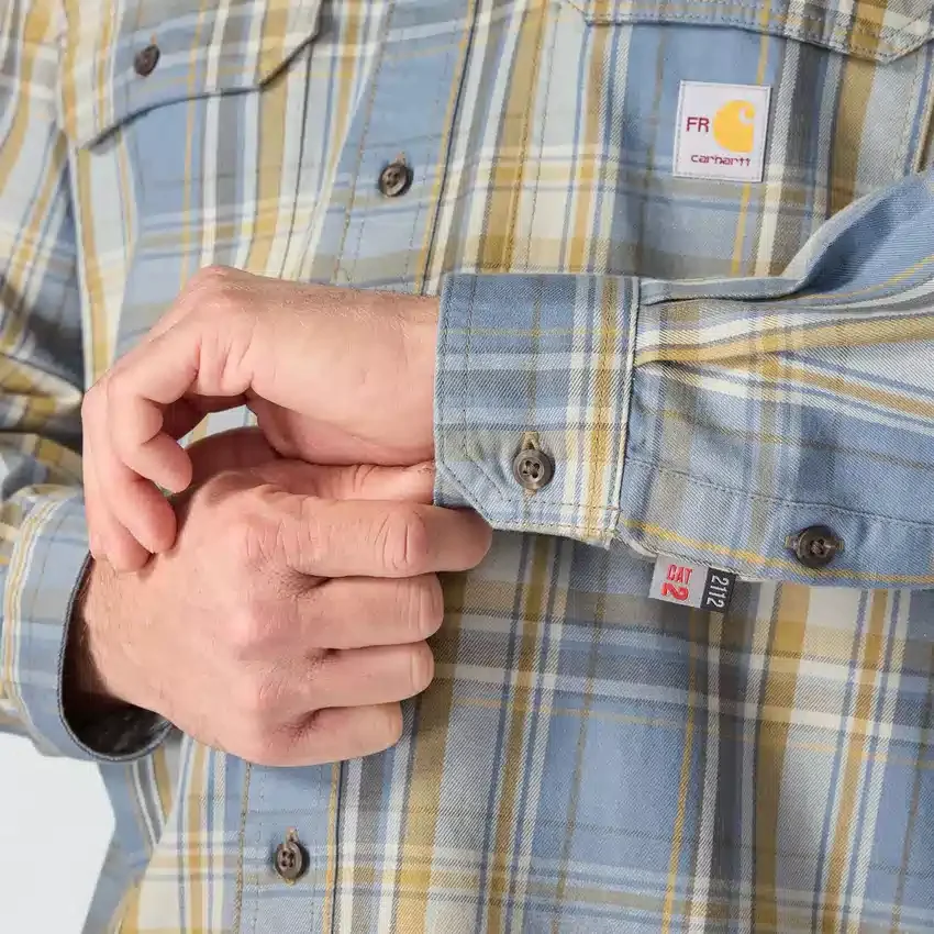 Camisa de hombre de sarga a cuadros, corte holgado y manguitos largos - Camisas ignífugas