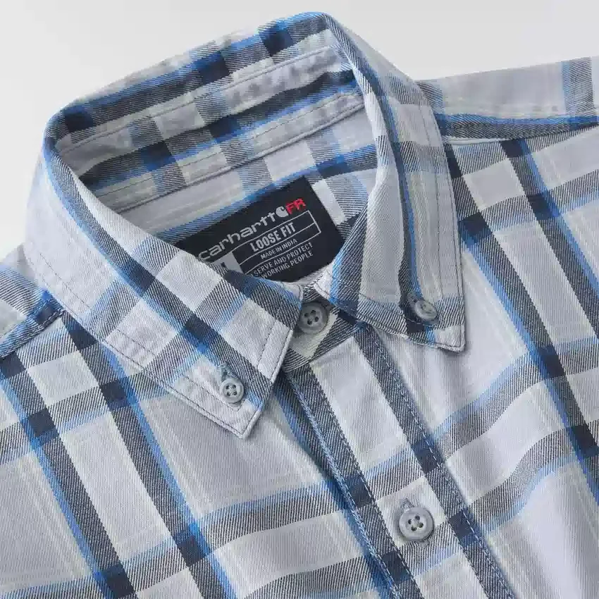Camisa de hombre de sarga a cuadros, corte holgado y manguitos largos - Camisas ignífugas