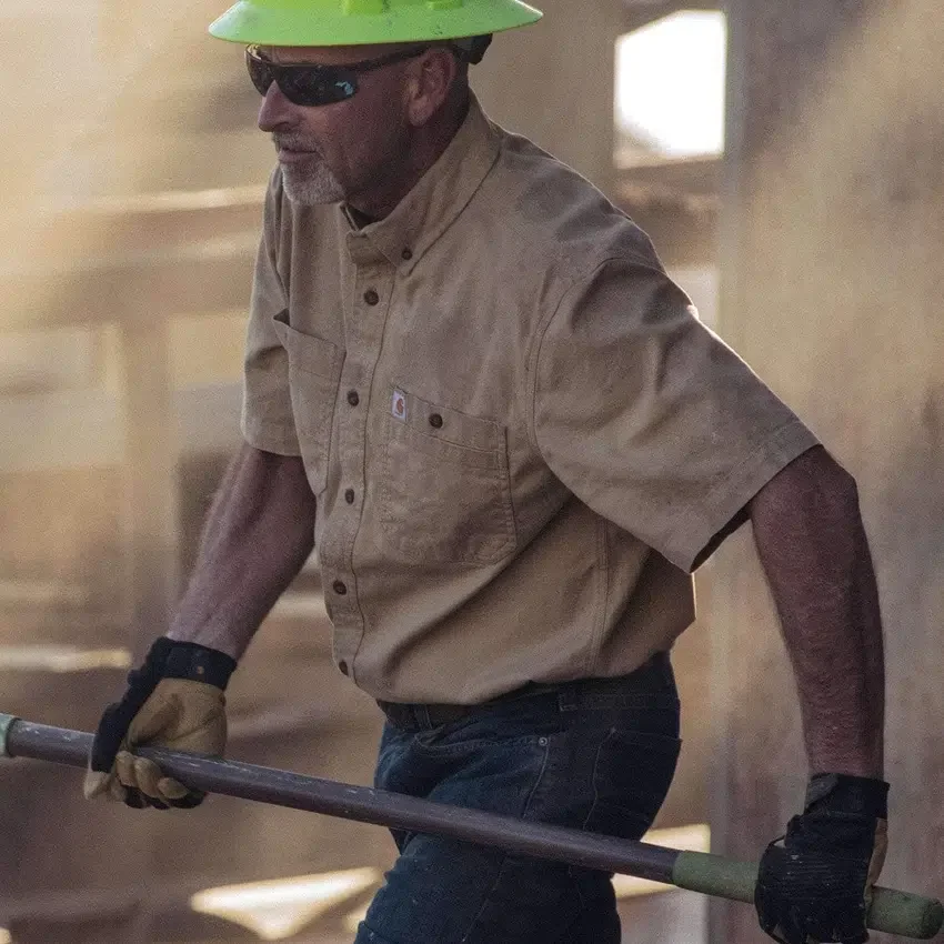 Camisa de lona de manguitos cortos de corte holgado Windham para hombre