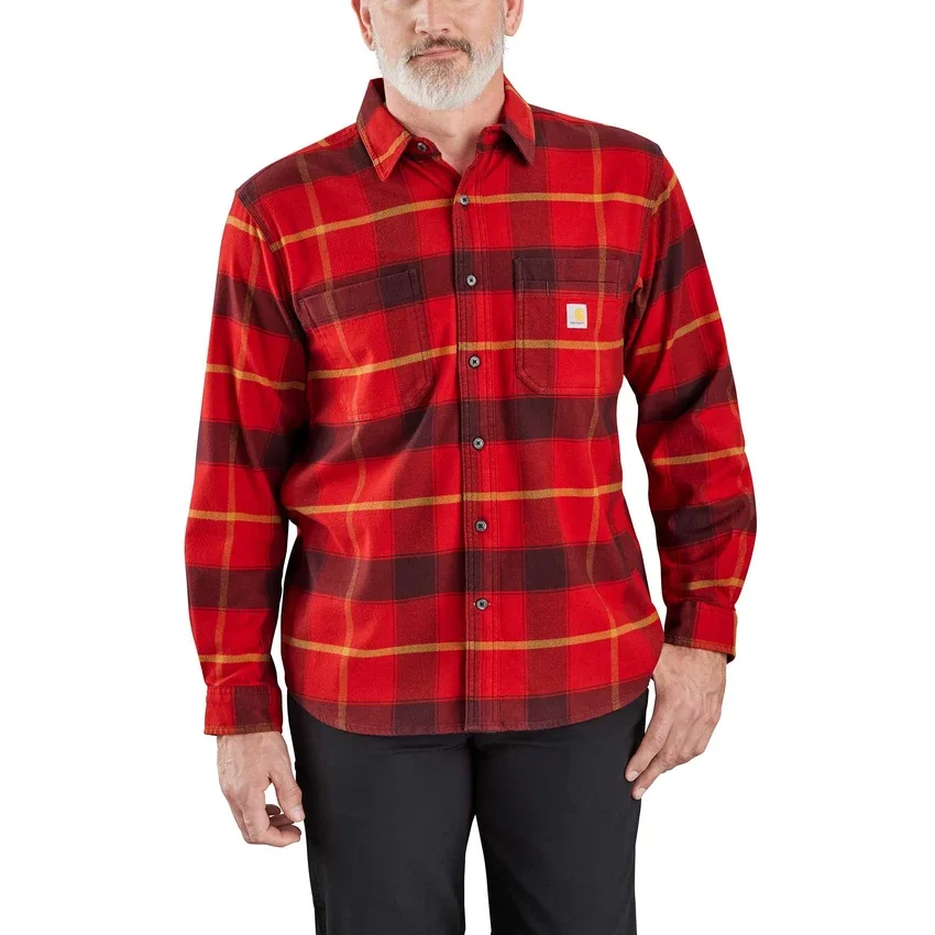 Camisas de franela de peso medio, con manguitos largos y estampado a cuadros, de corte holgado Rugged Flex®