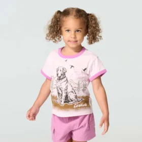 Camiseta de manguitos cortos con cuello redondo y estampado de perritos para niñas (niñas pequeñas/niños pequeños)