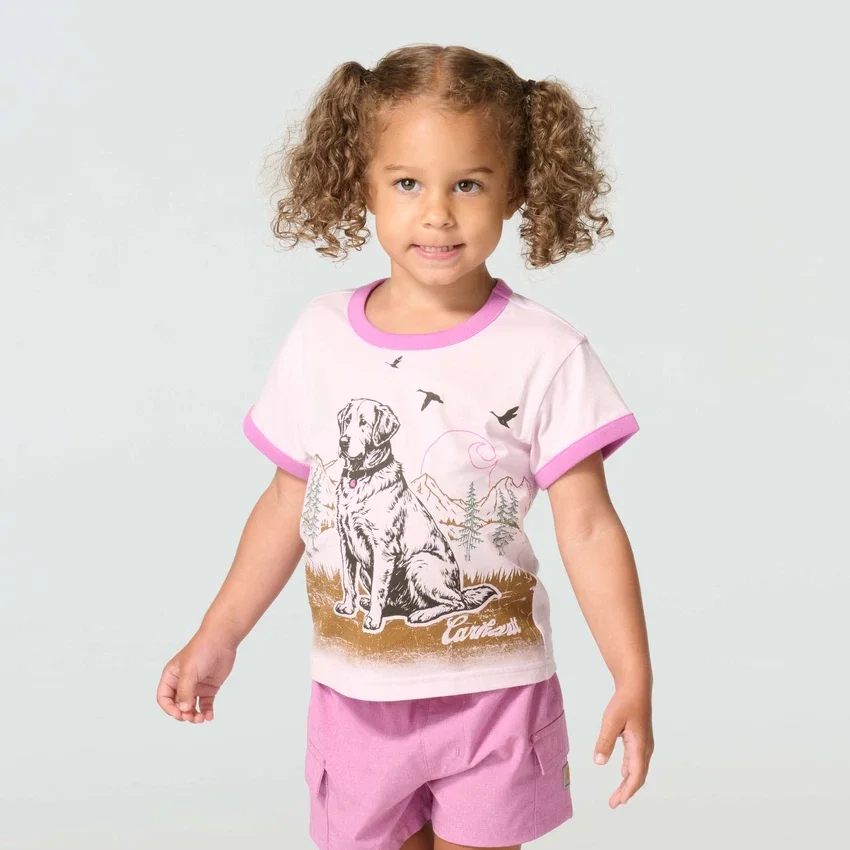 Camiseta de manguitos cortos con cuello redondo y estampado de perritos para niñas (niñas pequeñas/niños pequeños)