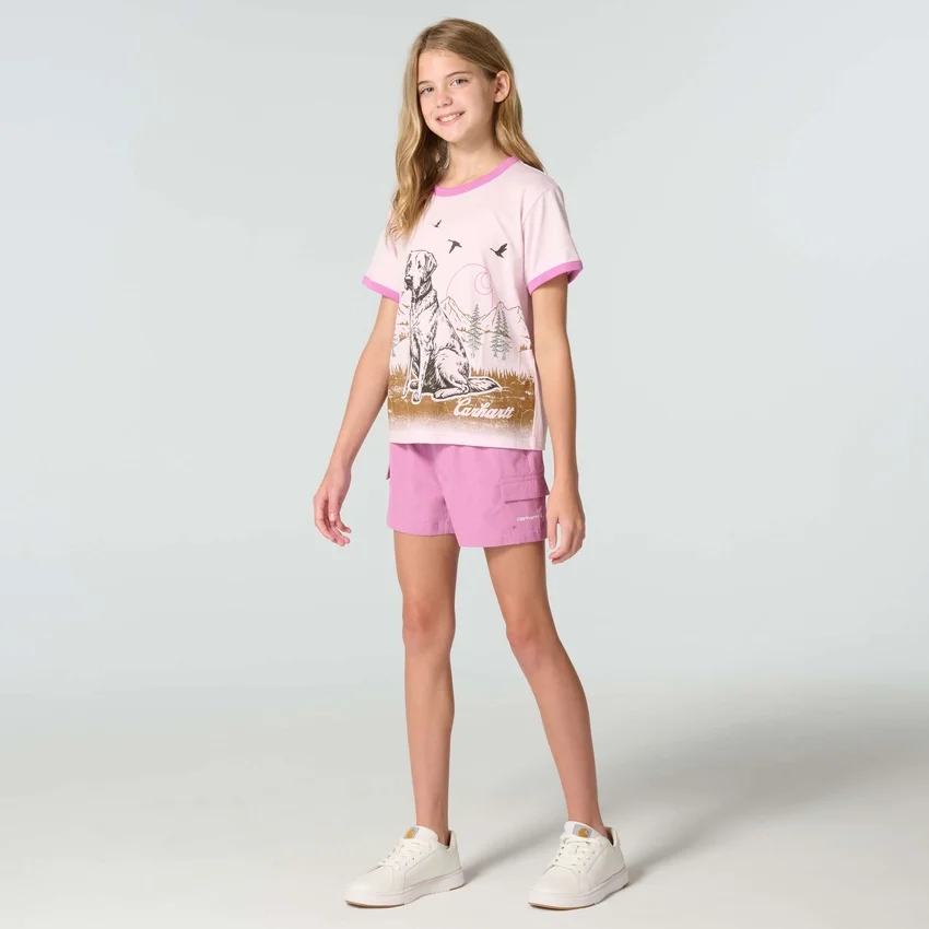 Camiseta de manguitos cortos con cuello redondo y estampado de perritos para niñas (niñas pequeñas/niños pequeños)
