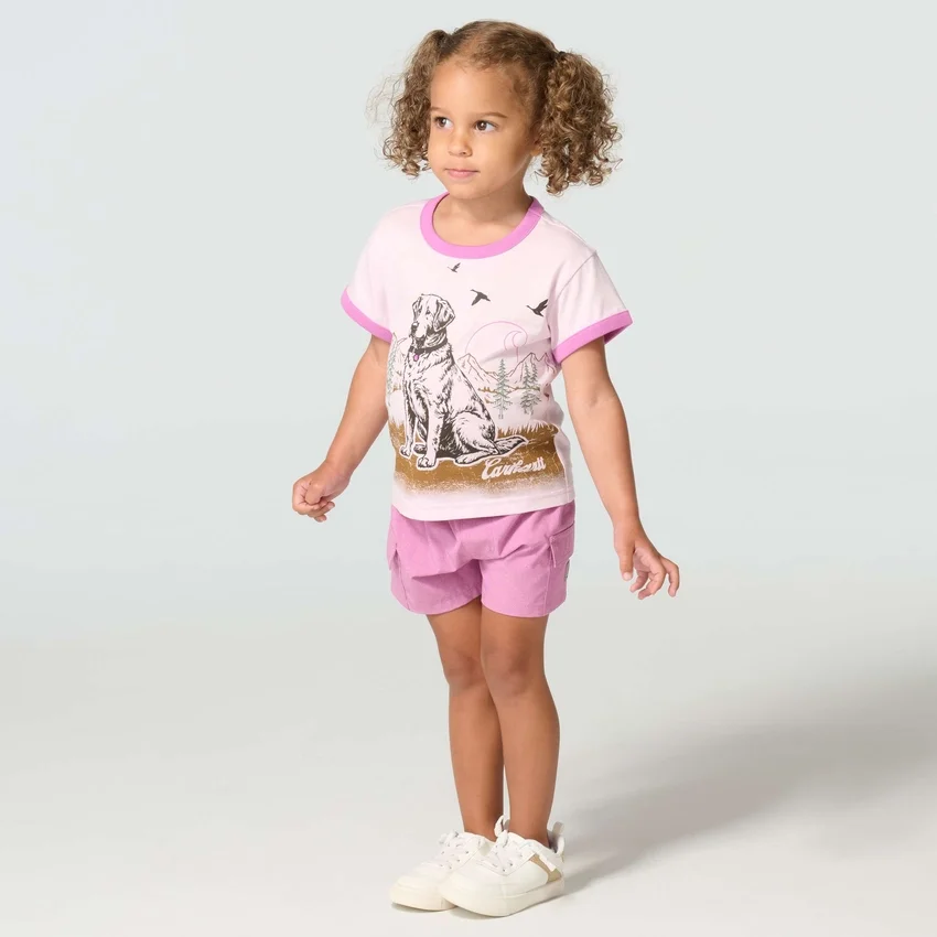 Camiseta de manguitos cortos con cuello redondo y estampado de perritos para niñas (niñas pequeñas/niños pequeños)