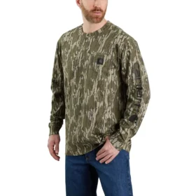 Camiseta de manguitos largos de camuflaje con bolsillos y corte holgado para hombre «Dearborn» - 100 % algodón